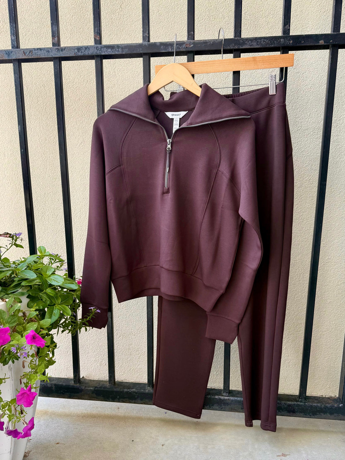 21793R-spanx-slim-straight-pant-truffle-brown-1-50346R-spanx-airessentials-half-zip-pullover-in-truffle-brown-2