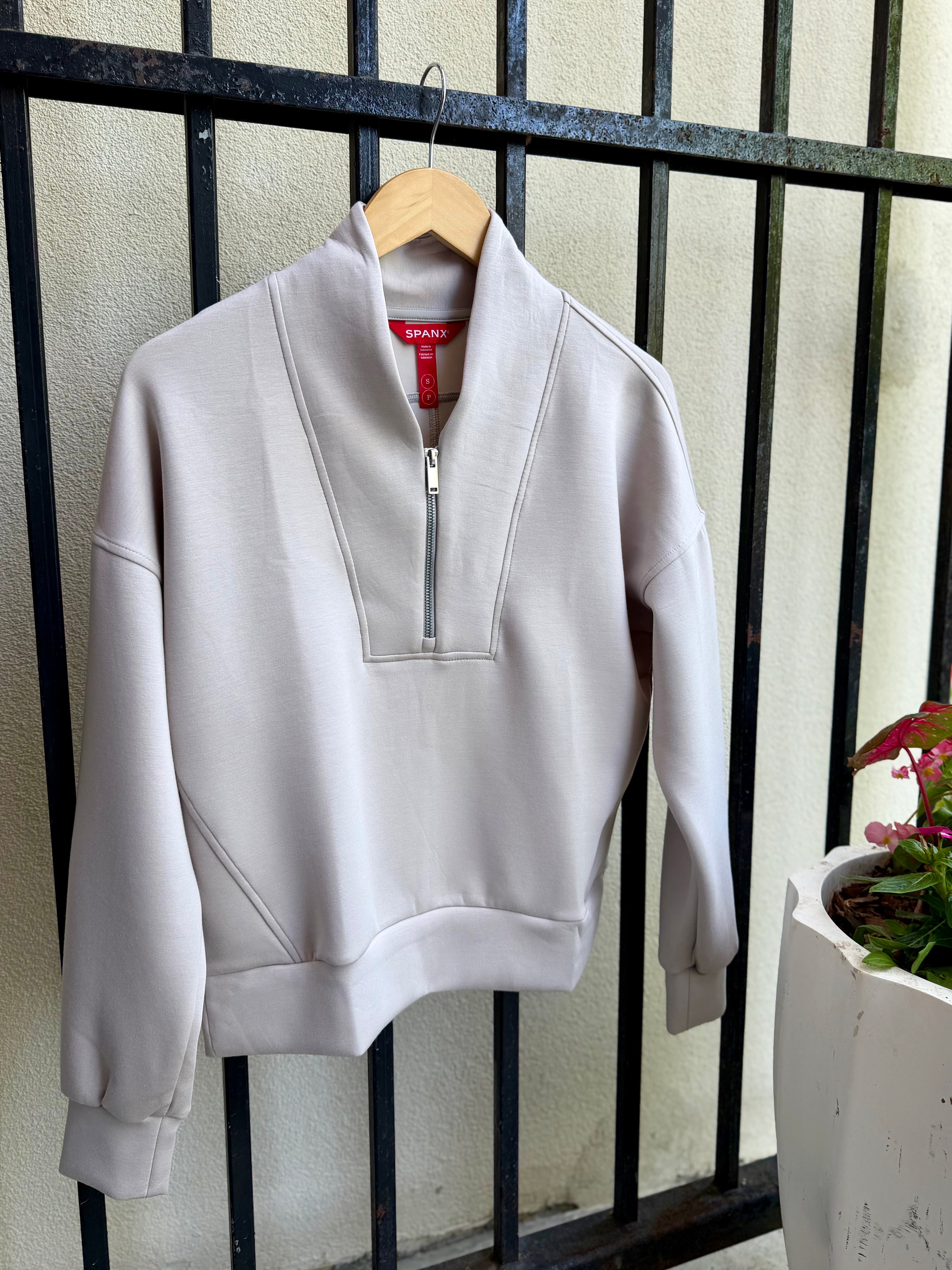 Spanx AirEssentials Shawl Collar Half-Zip Pullover in French Grey