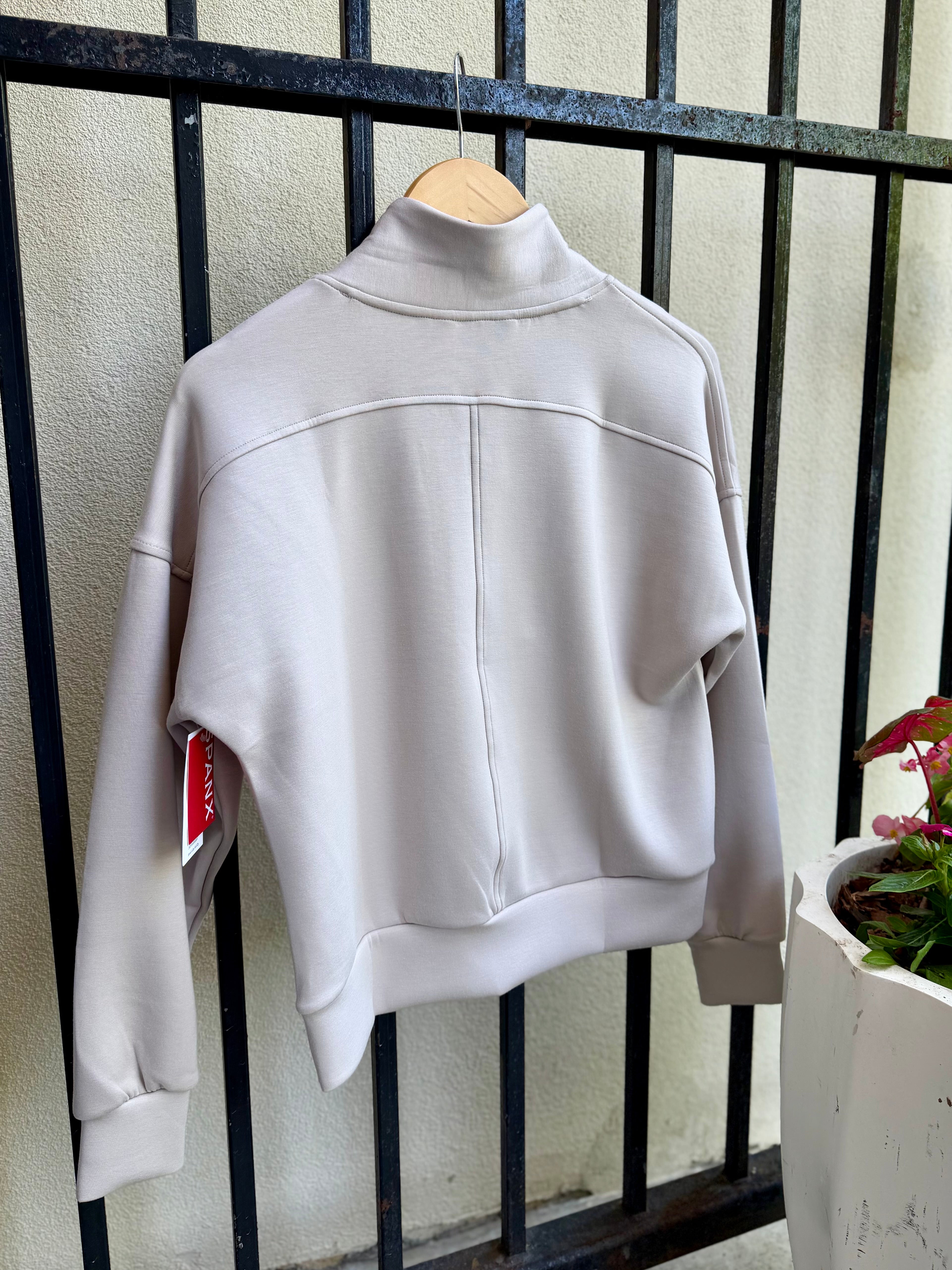 Spanx AirEssentials Shawl Collar Half-Zip Pullover in French Grey