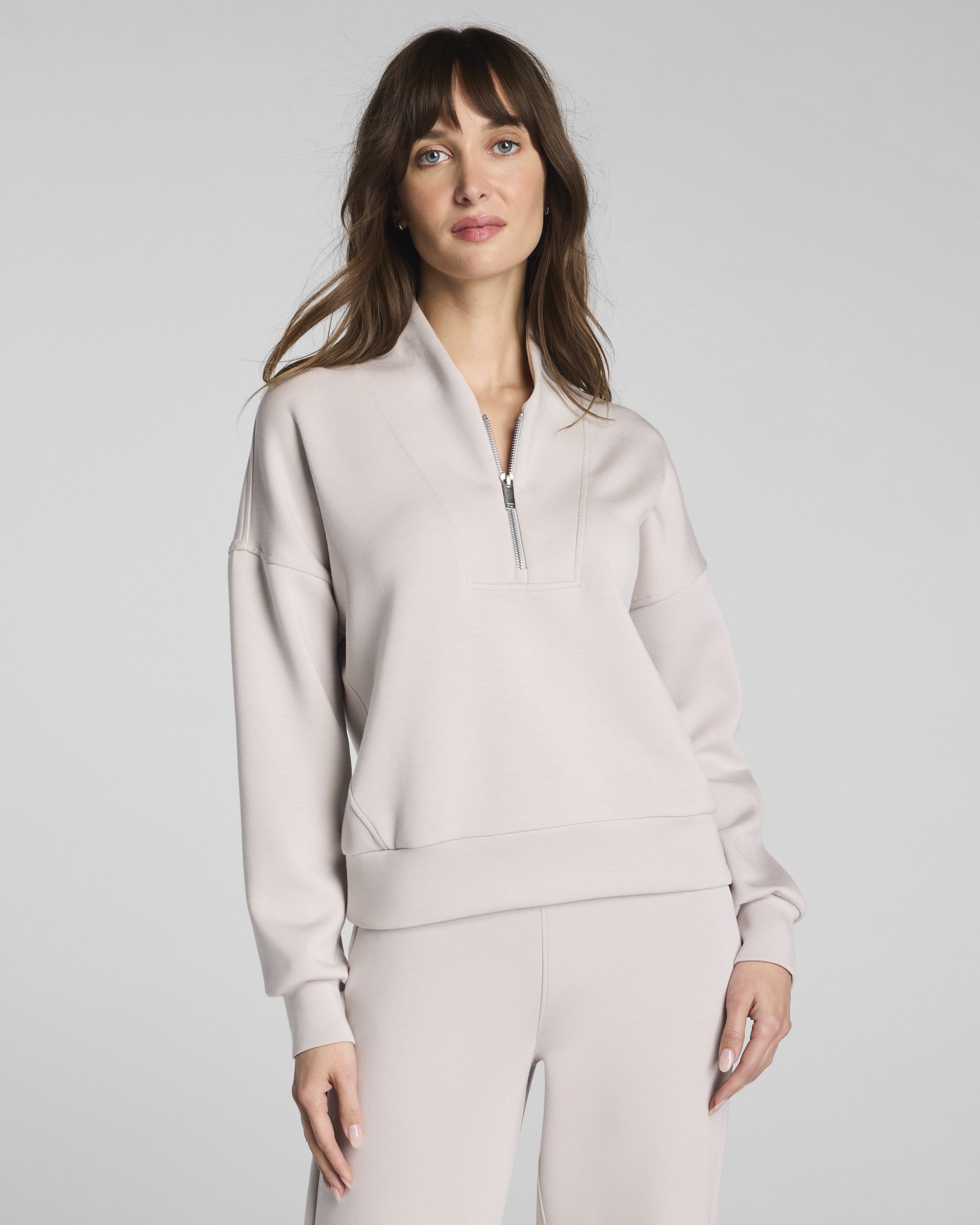Spanx AirEssentials Shawl Collar Half-Zip Pullover in French Grey