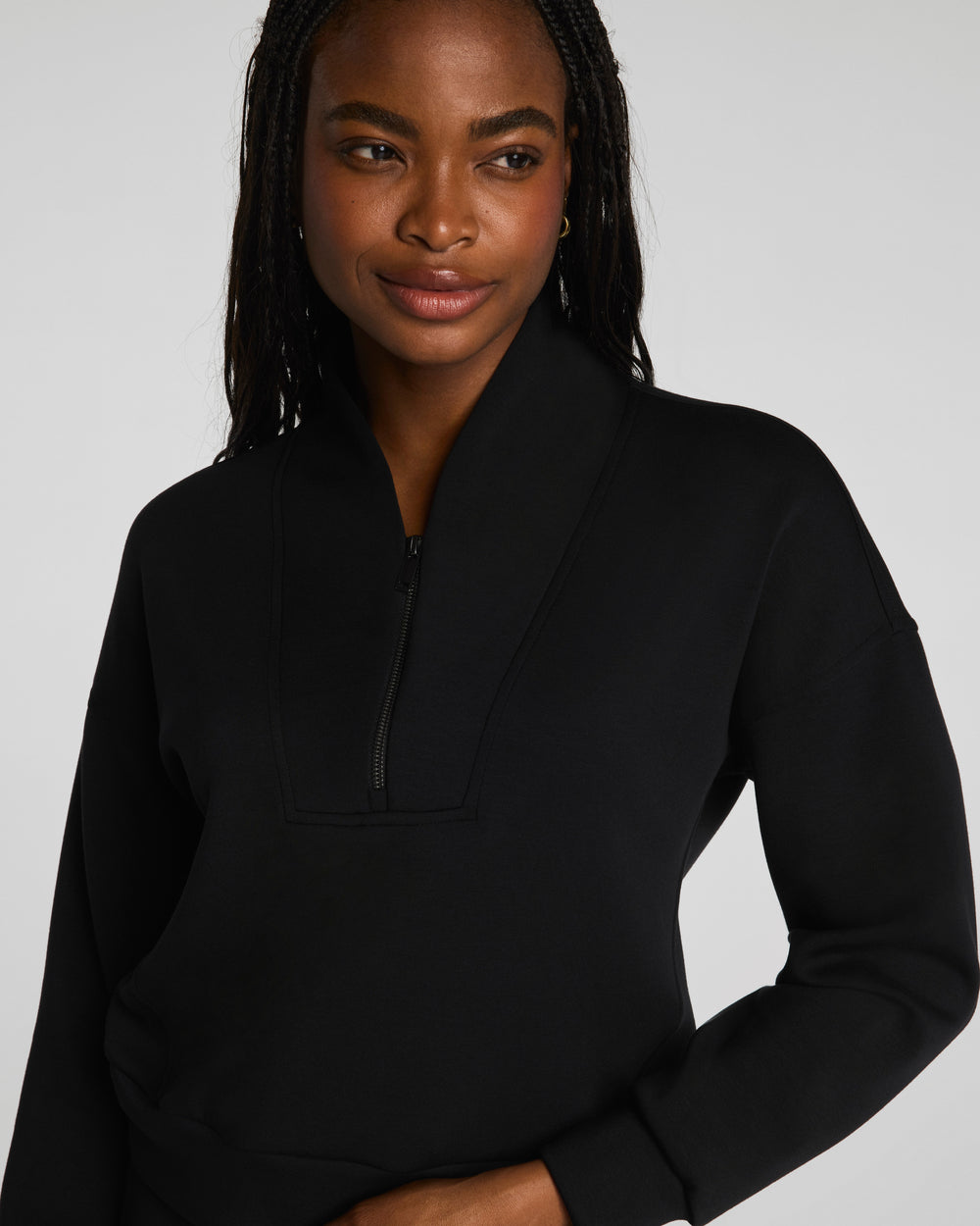 Spanx AirEssentials Shawl Collar Half-Zip Pullover in Very Black