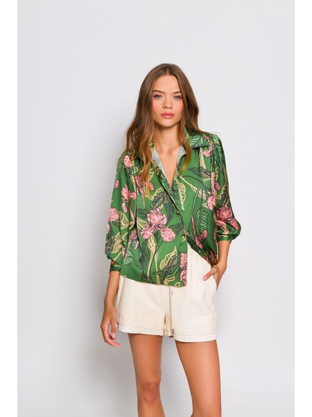 Kodie Blouse in Green Delicate Outline Floral