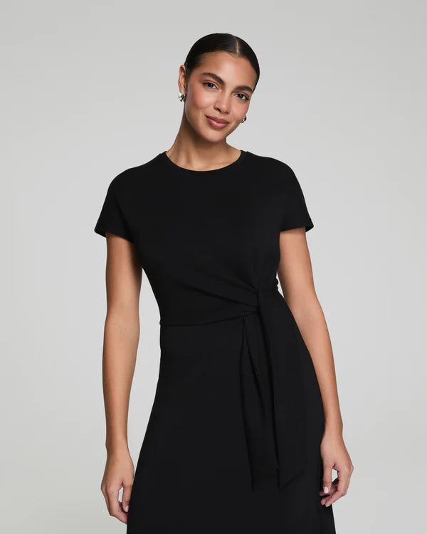 spanx black dress SPANX Ponte Long Sleeve Mini Womens Spanx Airessentials Collared Tie SPANX Ponte Low-Back Midi Dress