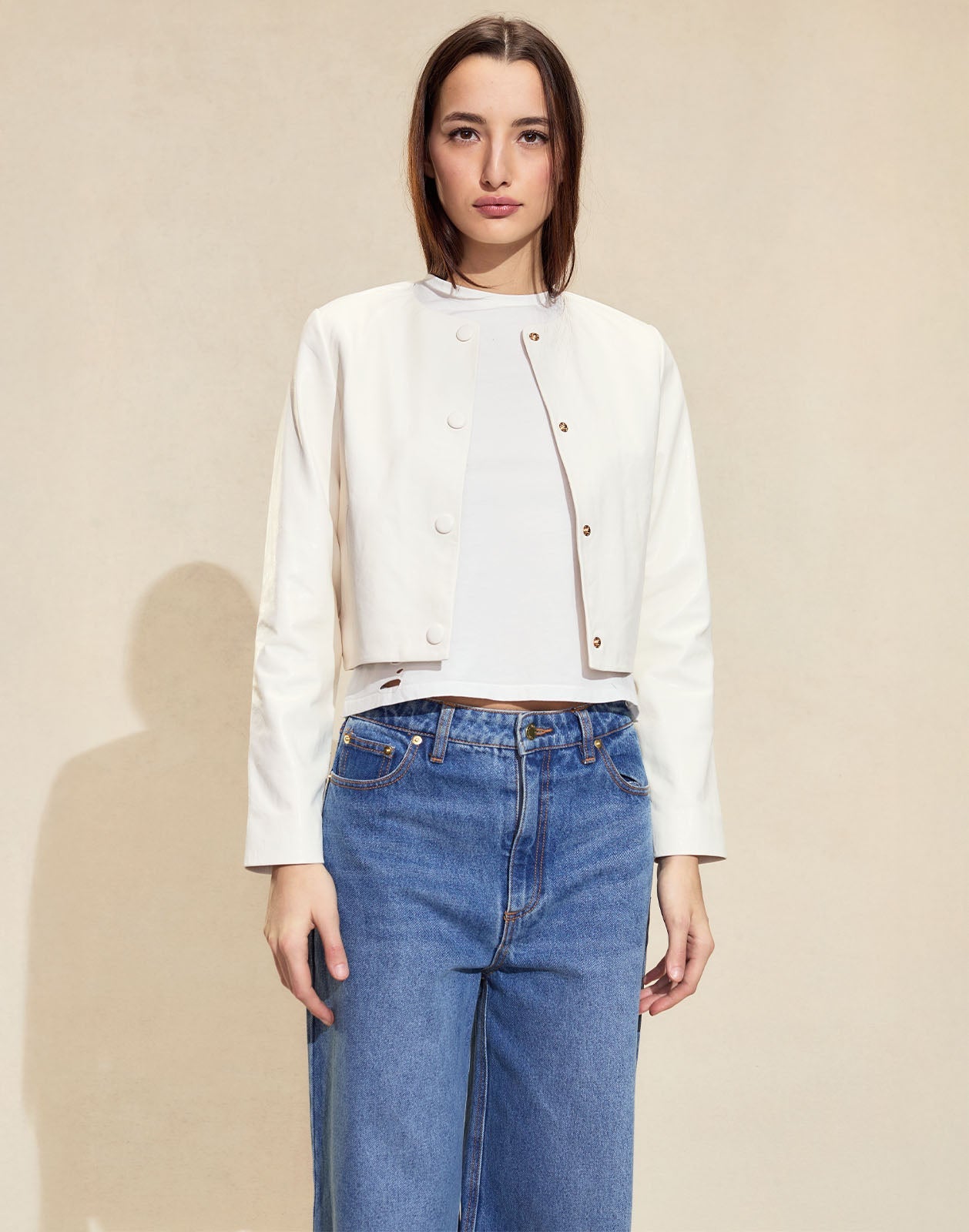 Cynthia Rowley London Leather Crop Jacket in Off White – Poppy's