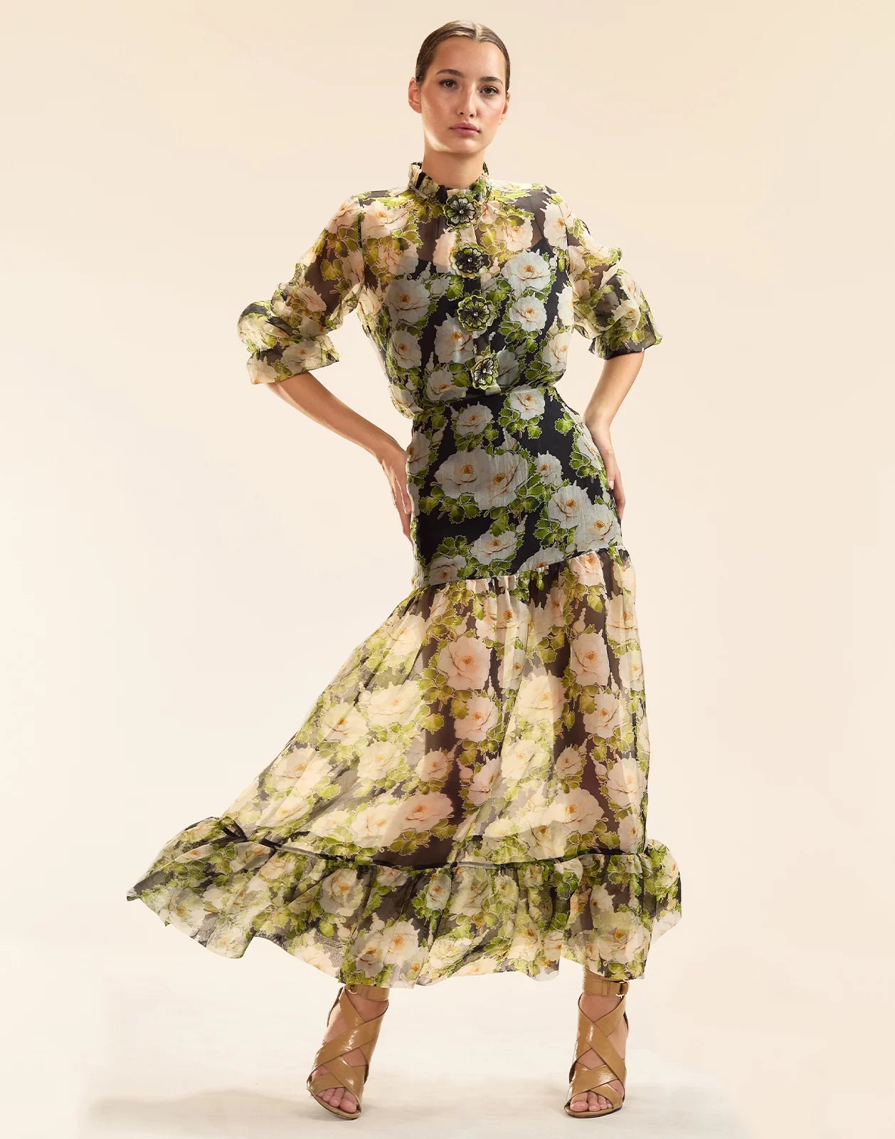 cynthia rowley dress Organza Rib Pink and a meadow of painted florals Poppy Silk Dress / Pink-Gold
