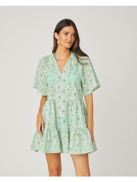 Tunic Mini Cover-Up Dress in Green/Ivory