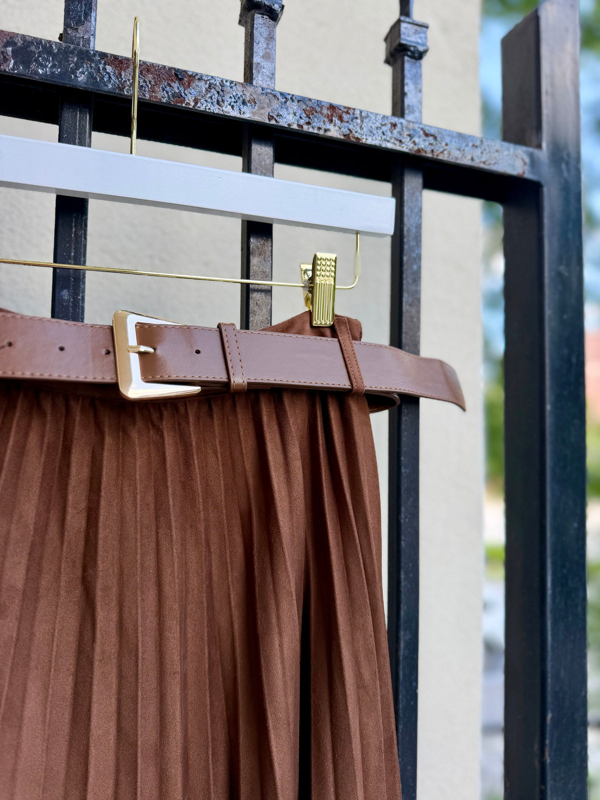 Nayla Pleated Midi Skirt in Brown