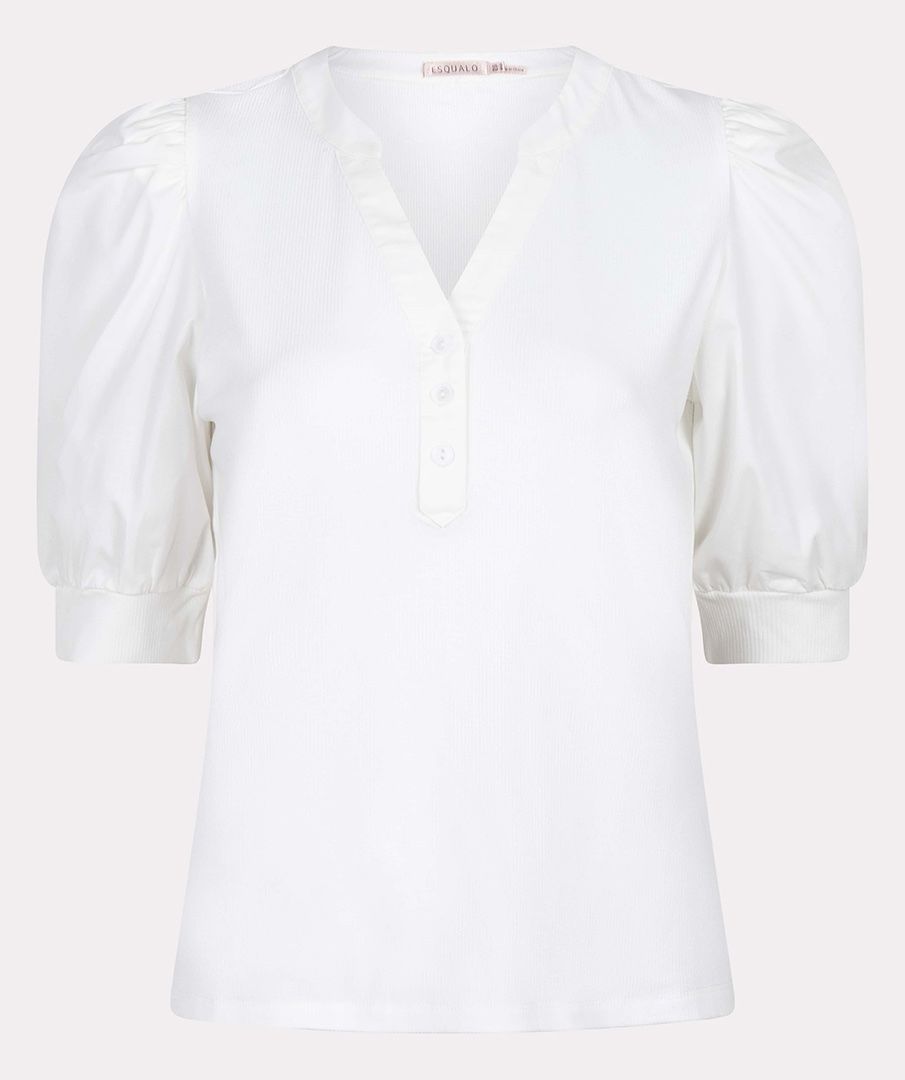 Puff Sleeve Rib Top in White