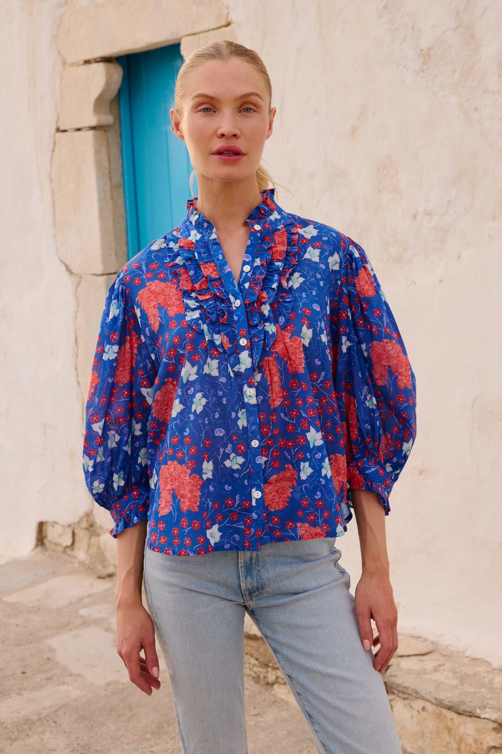 3140M1-oliphant-ruffle-front-button-down-blouse-in-fleur-blue-1