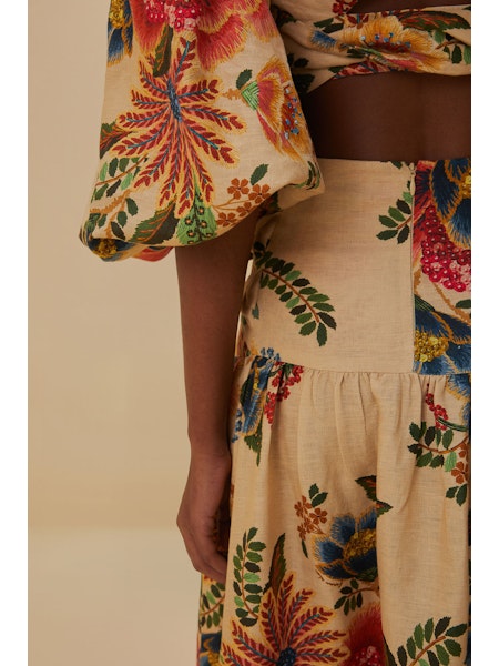 Twist Detail Midi Skirt in Delicate Garden Cream