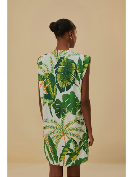 Strong Shoulder T-Shirt Dress in Tropical Forest