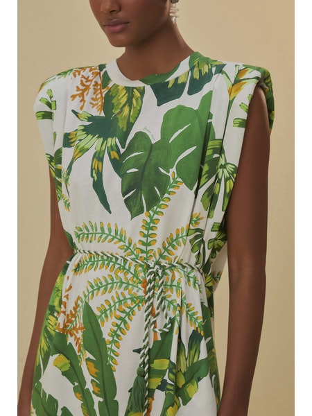 Strong Shoulder T-Shirt Dress in Tropical Forest