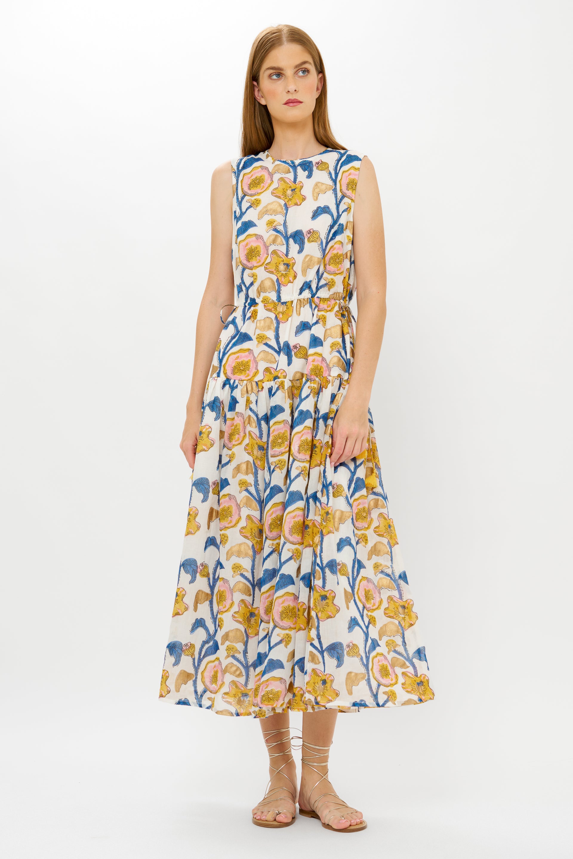 Sleeveless Piped Maxi Dress in Poppy Marigold