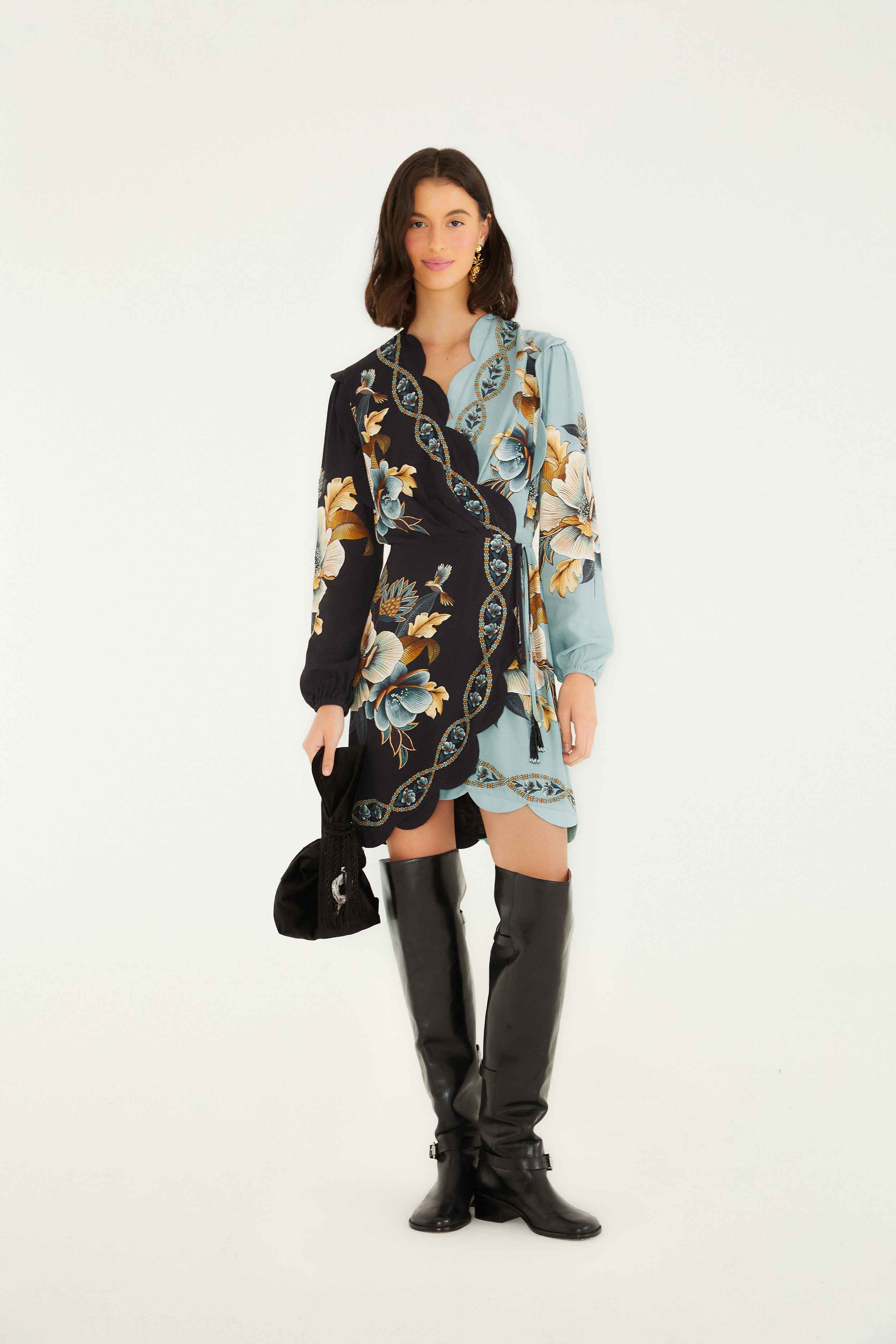 Farm Rio Snake Garden Mix Wrap Wavy Mini Dress in Multi – Poppy's