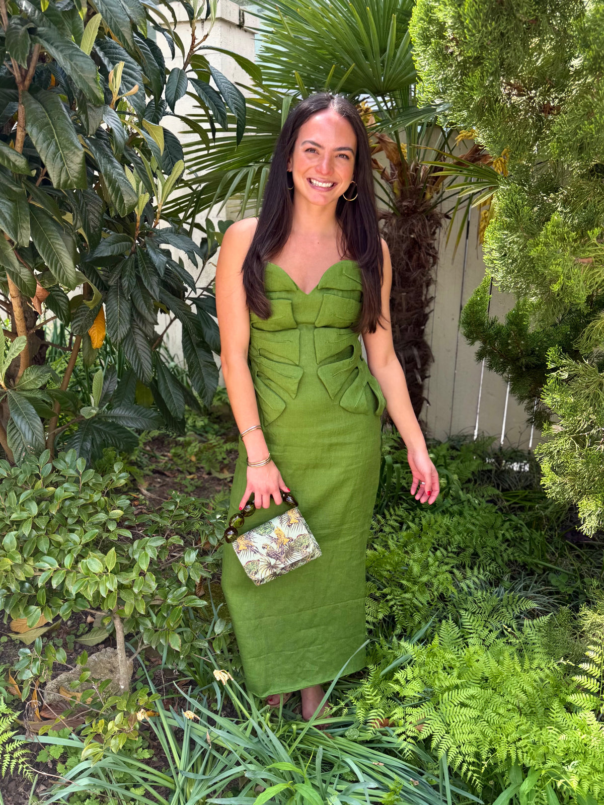 green emerald velvet dress Farm Rio Green Flowering Garden Tree Mini Dress