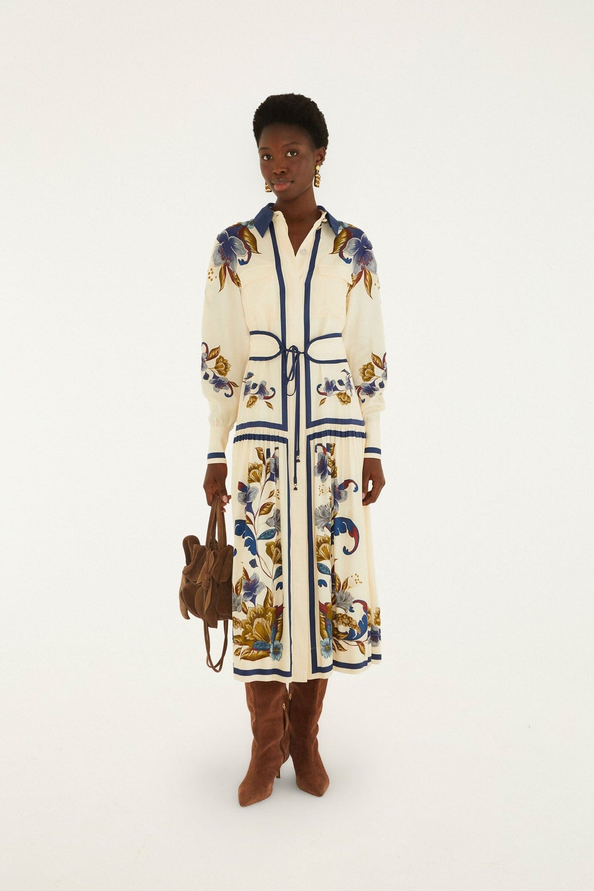 Belted Midi Dress in Golden Nature