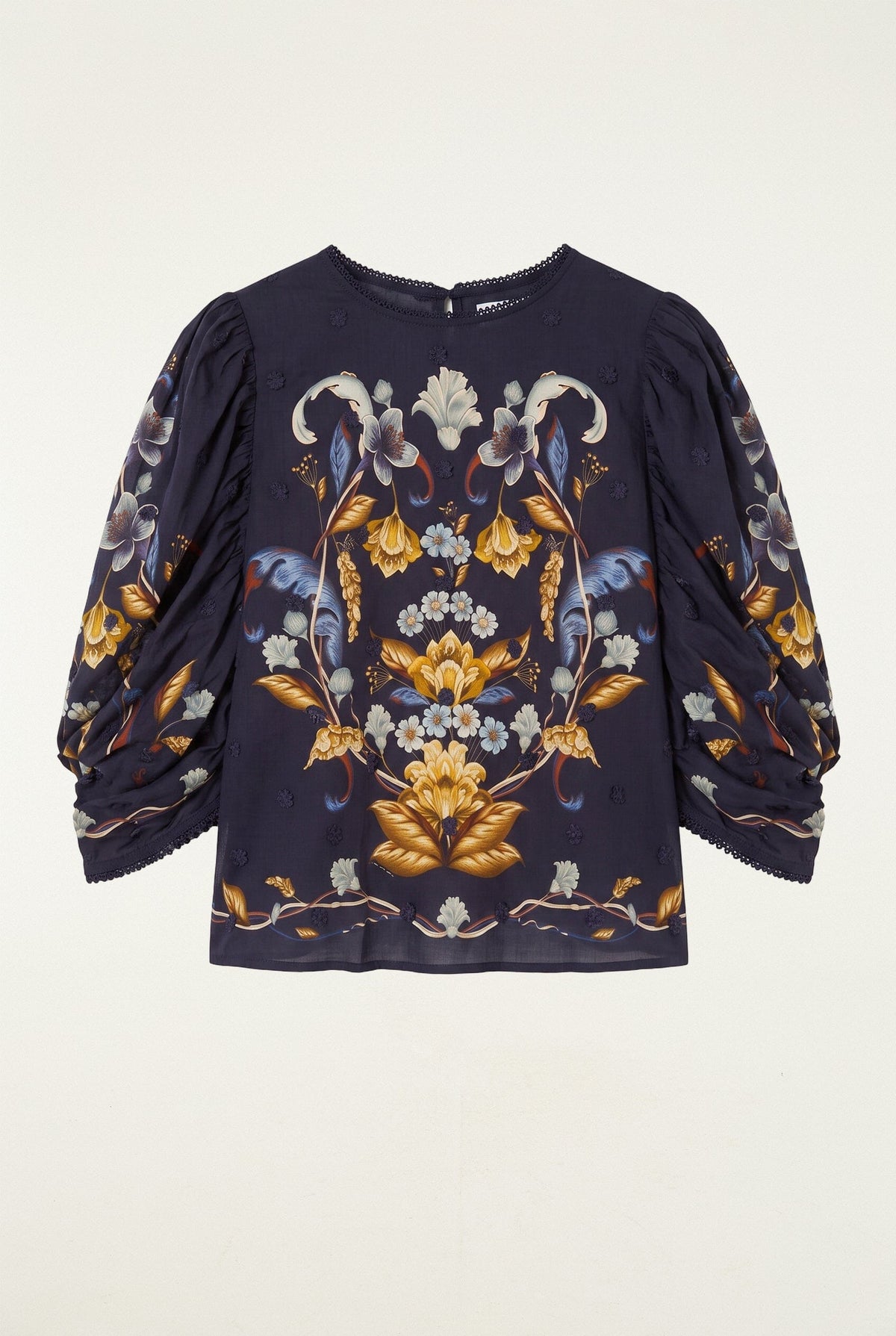 Floral 3D Puff Sleeve Blouse in Golden Nature