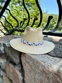 Purple and White Embroidered Natural Palm Hat