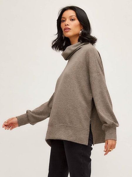 Funnel Neck Zipper Top in Taupe