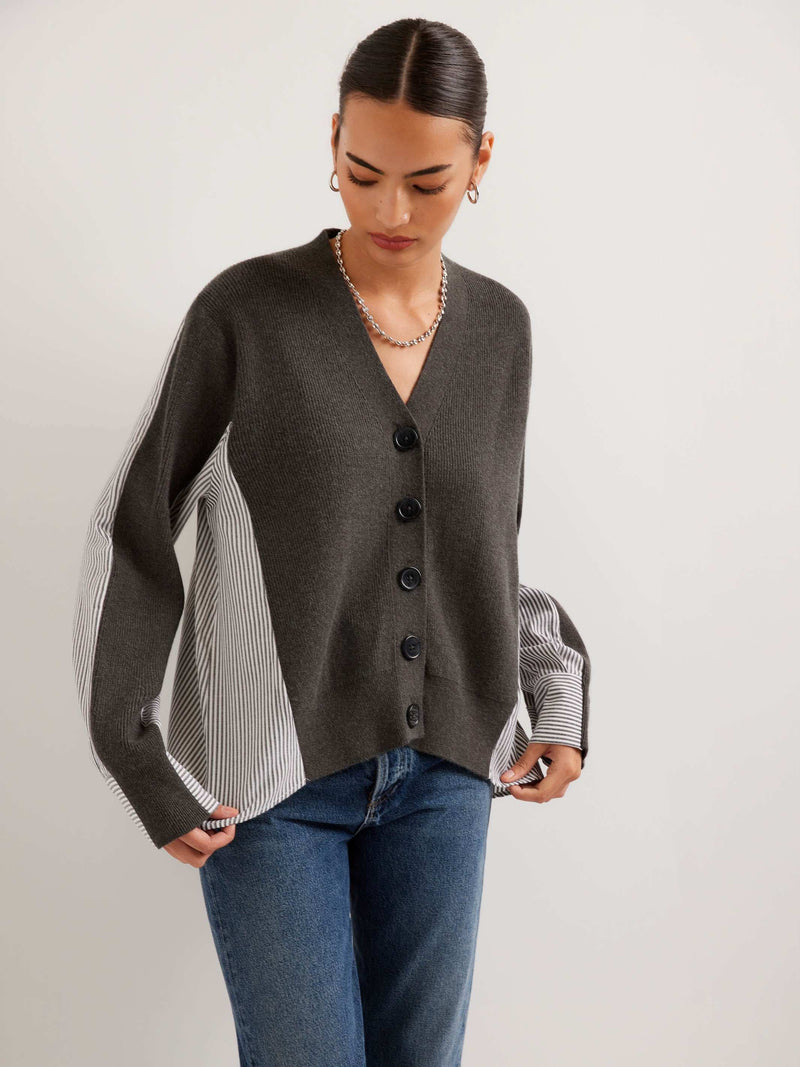 3F89347-Fifteen-Twenty-celine-mixed-media-cardigan-charcoal-1