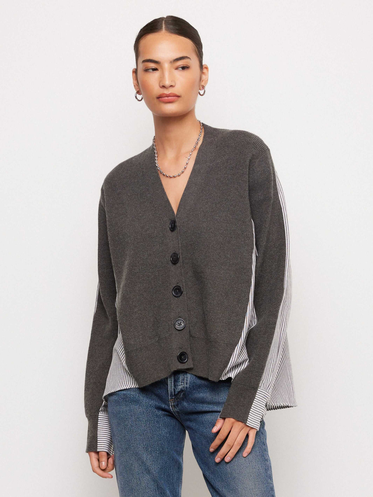 3F89347-Fifteen-Twenty-celine-mixed-media-cardigan-charcoal-1