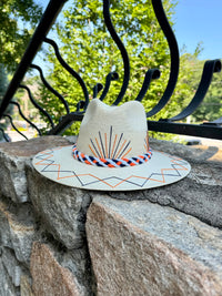 Navy Blue and Burnt Orange Agave Cursive White Palm Hat