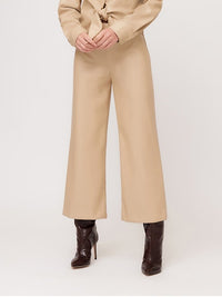 Vegan Leather Cropped Wide Leg Pant in Beige