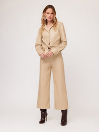 Vegan Leather Cropped Wide Leg Pant in Beige