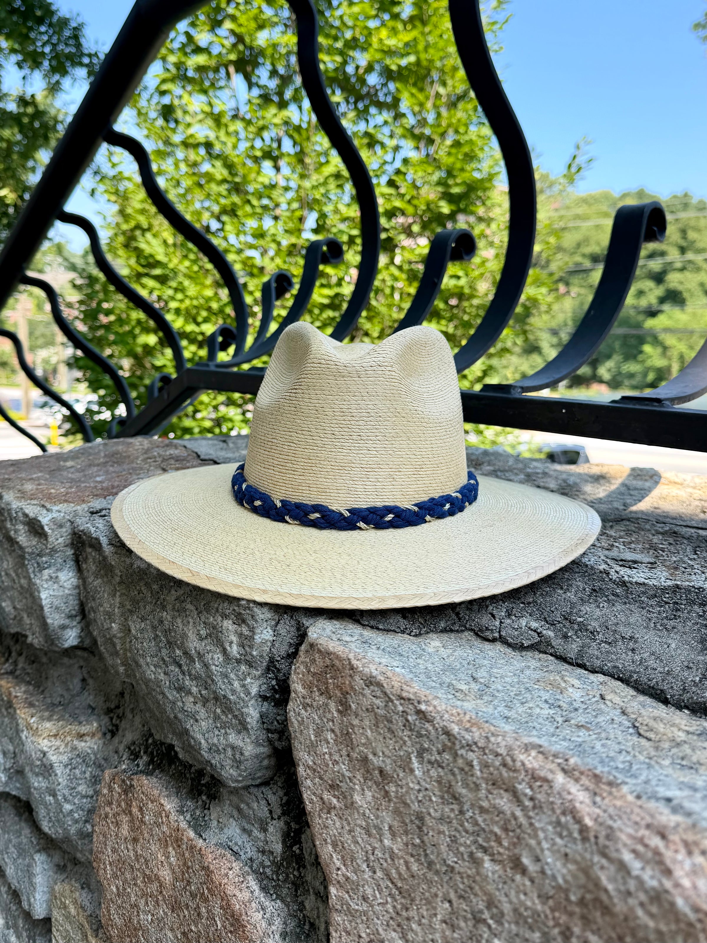 Navy Eagle Natural Palm Hat