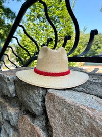 Red Braid/Double Black Paws Natural Palm Hat