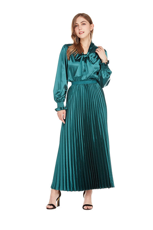 Pleated Maxi Skirt in Teal