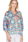 Printed Tie Front Blouse in Abstract Art
