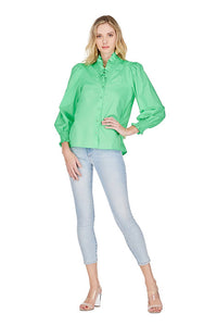 Smocked Collar Blouse in Kelly Green