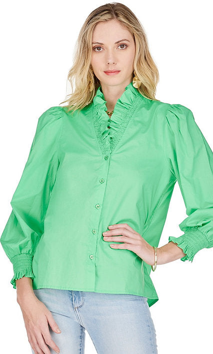 Smocked Collar Blouse in Kelly Green