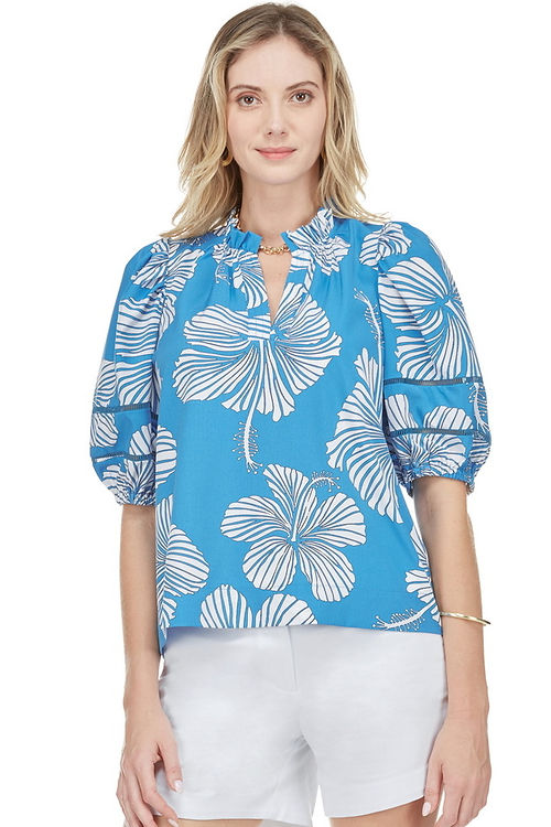 Puff Sleeve Hibiscus Blouse in Floral Grande