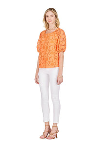 Lace Puff Sleeve Blouse in Orange