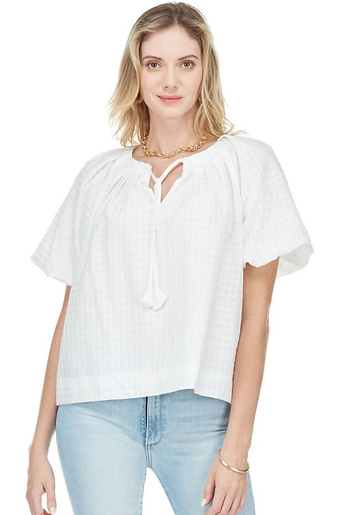 Pleat Puff Sleeve Top in White