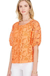Lace Puff Sleeve Blouse in Orange