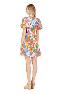 Tiered Puff Sleeve Dress in Tropical Floral