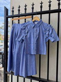 Plaid Midi Skirt in Blue/White