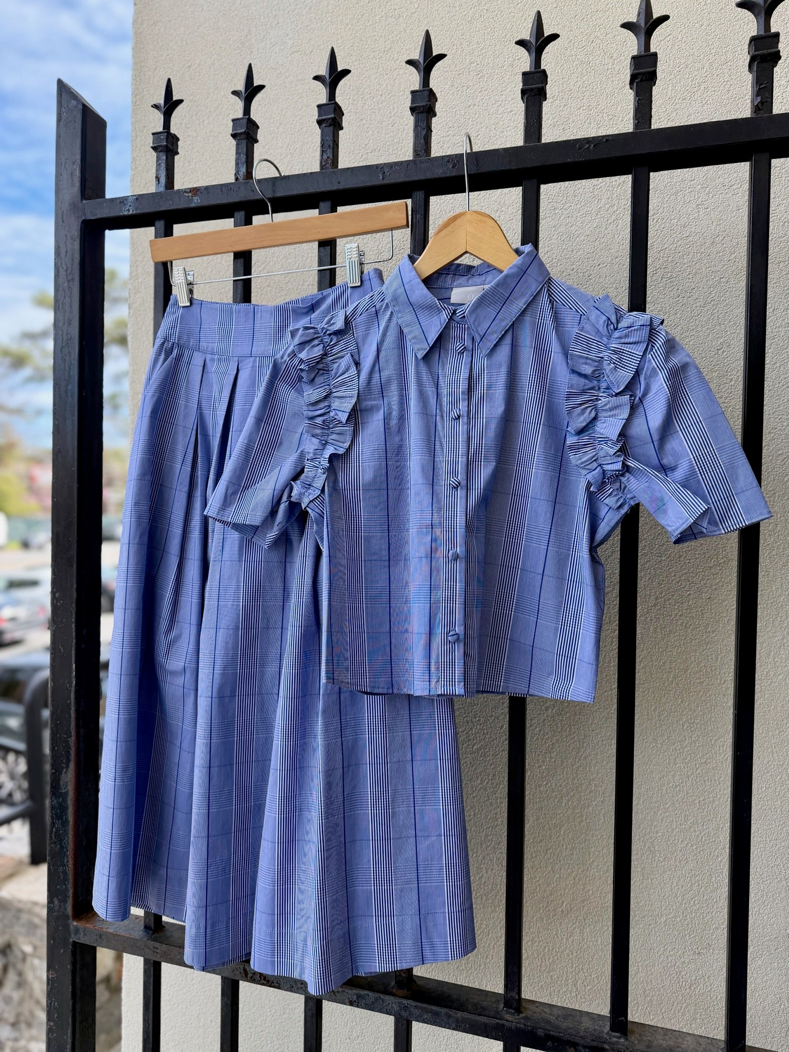 Plaid Midi Skirt in Blue/White