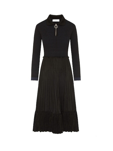 Knit Combo Zipper Dress in Black