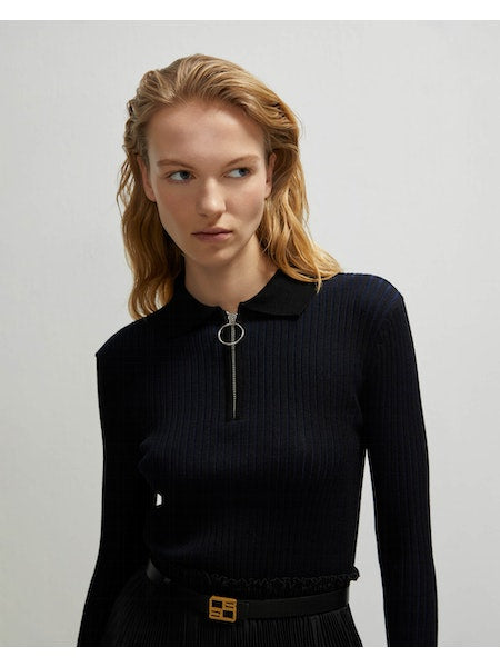 Knit Combo Zipper Dress in Black