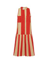 Line Print Midi Dress in Red/Khaki