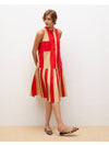 Line Print Midi Dress in Red/Khaki