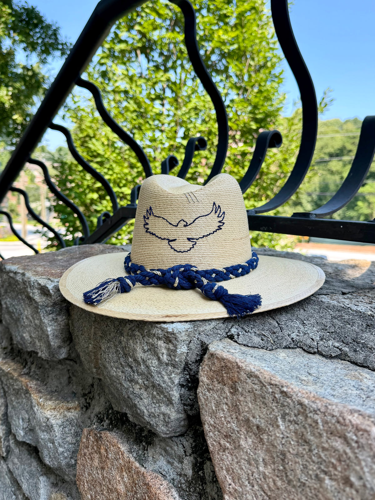 Navy Eagle Natural Palm Hat