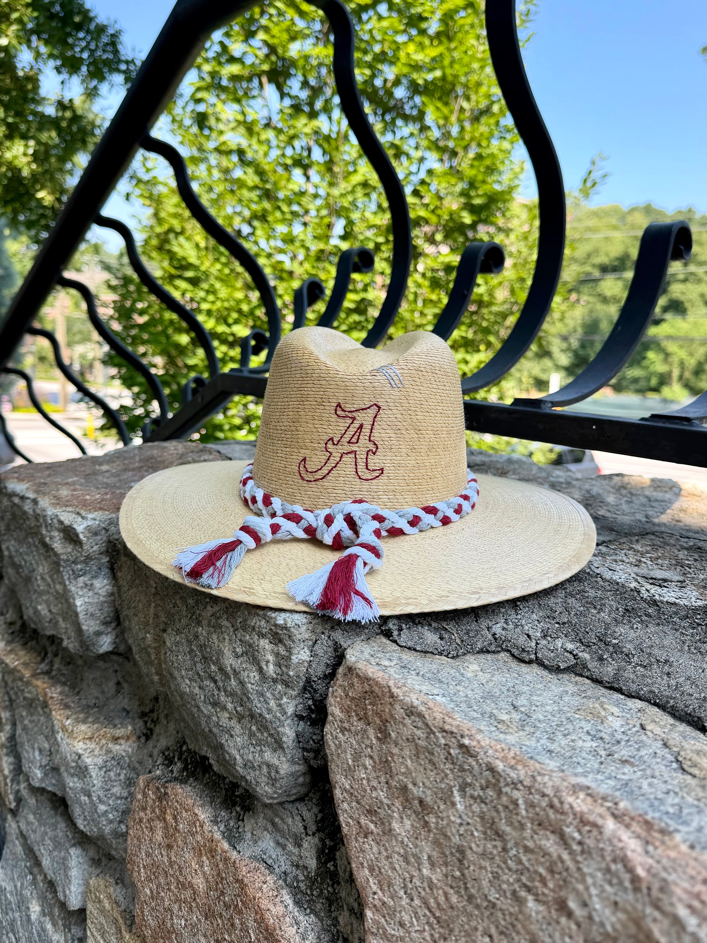 Embroidered A Natural Palm Hat