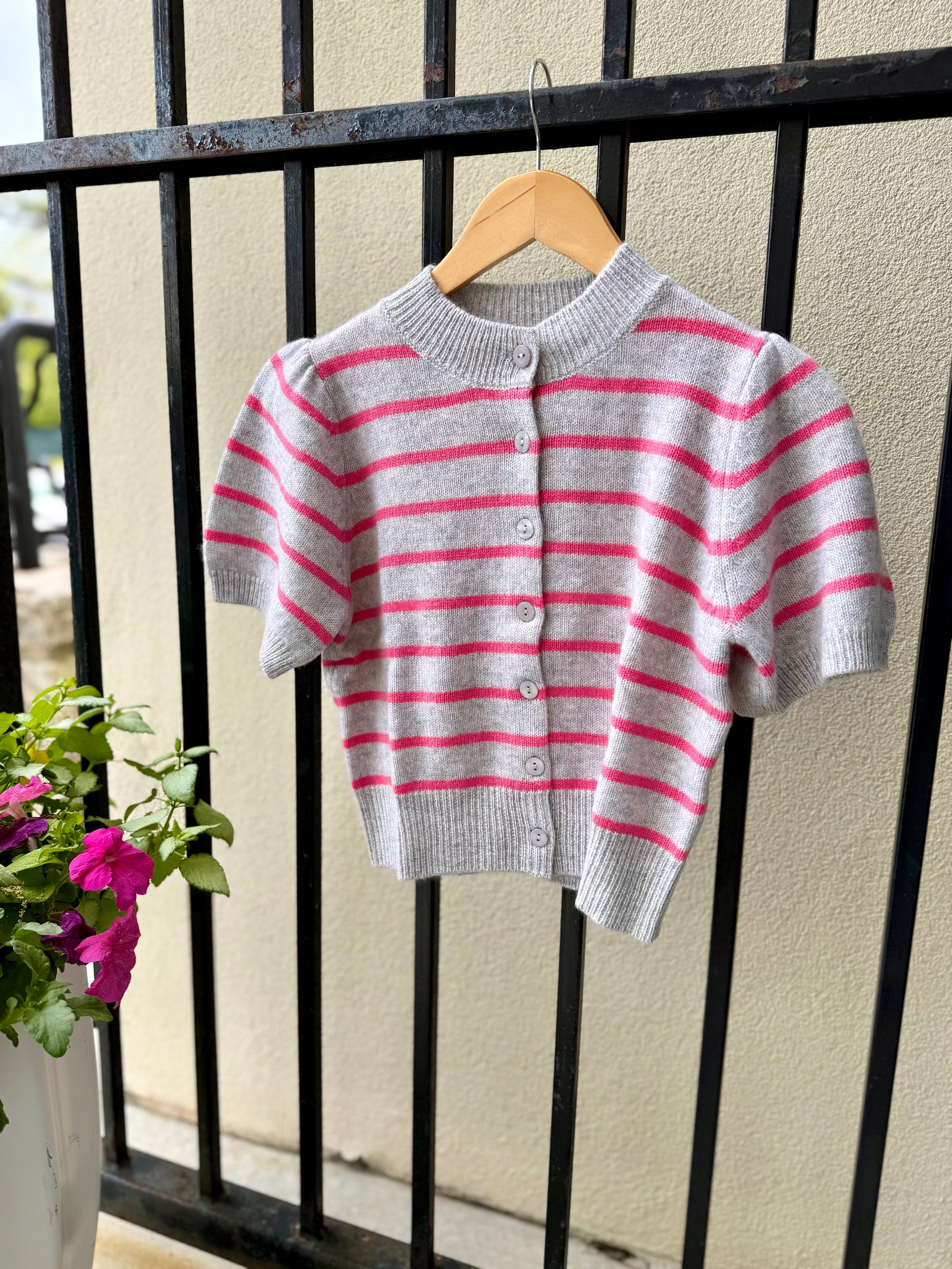 Cashmere Cardigan in Heather Grey/Flamingo *FINAL SALE*