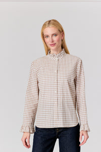 Ruffle Collar Top in Taupe