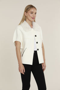 Faux Fur Collar Structured Cardigan in Ivory